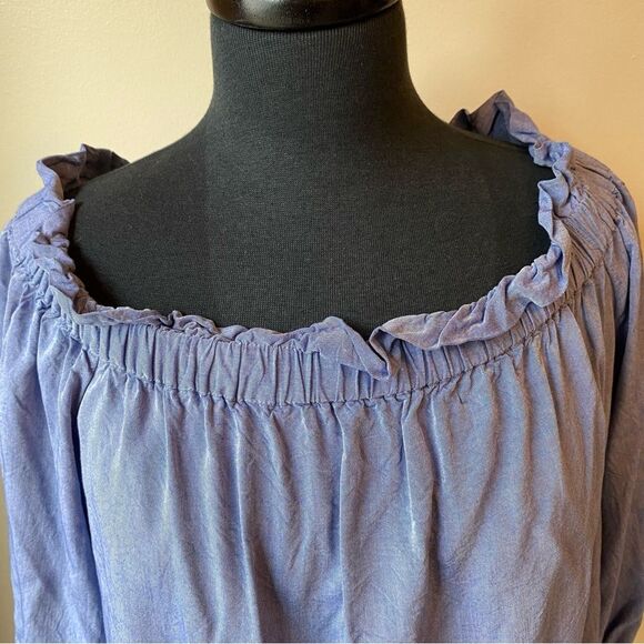 BANANA REPUBLIC Blouse Off the Shoulder Top Ruffle Chambray Blue Bohemian - Picture 2 of 7